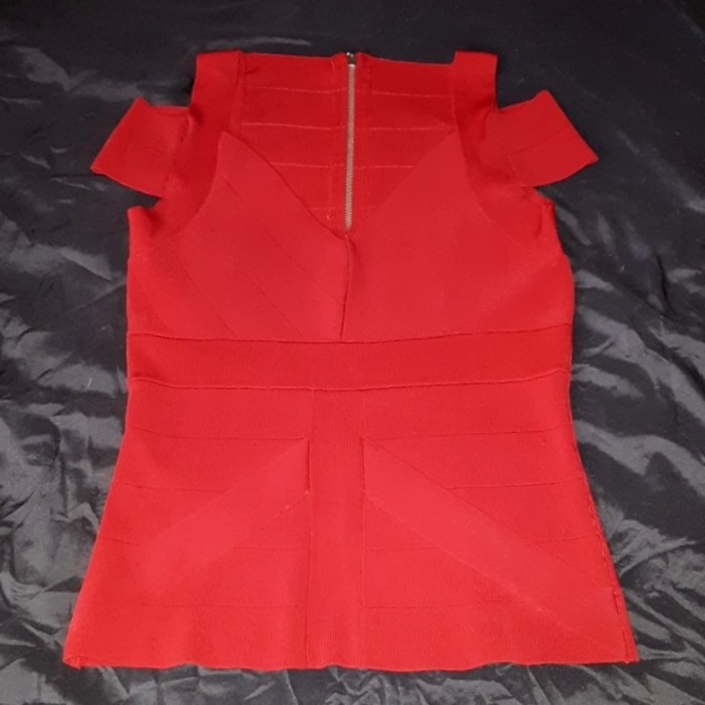 Moda International Red Bandage Cold Shoulder Top